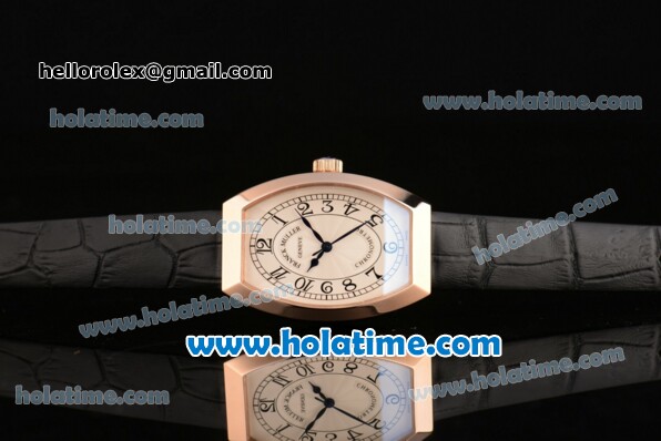 Franck Muller Chronometro Miyota Quartz Rose Gold Case with Black Leather Bracelet White Dial and Black Markers - Click Image to Close